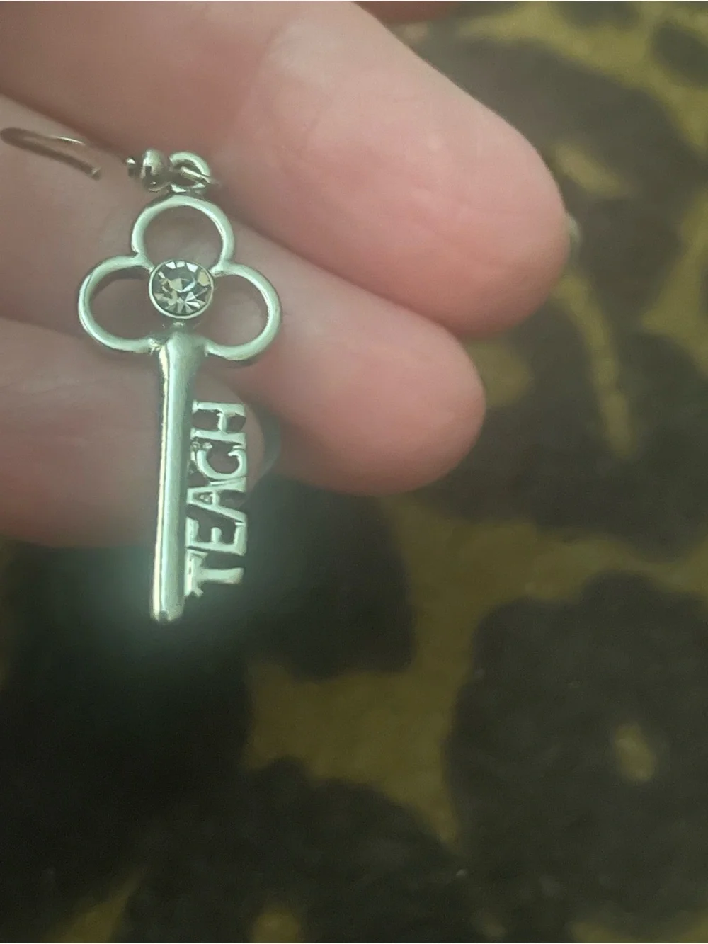 New Silver 'Teach' Key Dangle Earrings